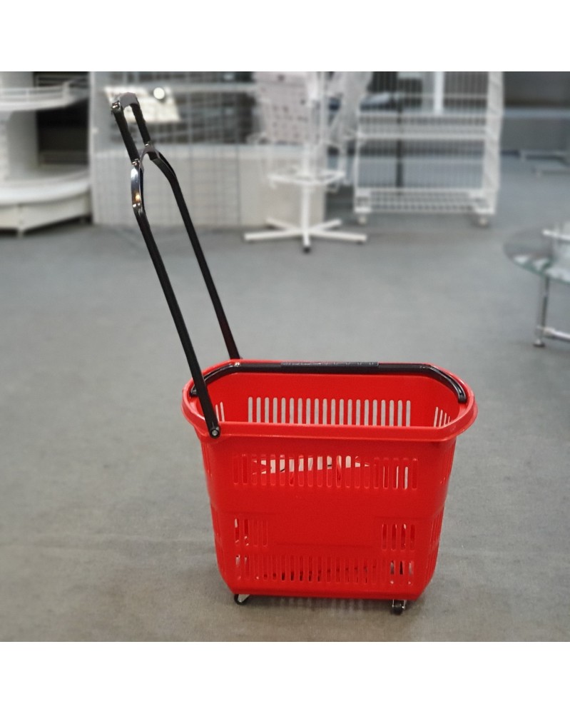 Корзина-тележка на колесах пластиковая 30 л. красная для магазинов ...